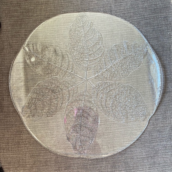 Kosta Boda etched leaf glass platter/cheese plate